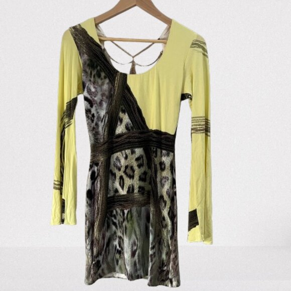 Sky Mini Dress Leopard &‎ Chains Open Back Abstract Animal Print Sexy NEW Large - Picture 1 of 4